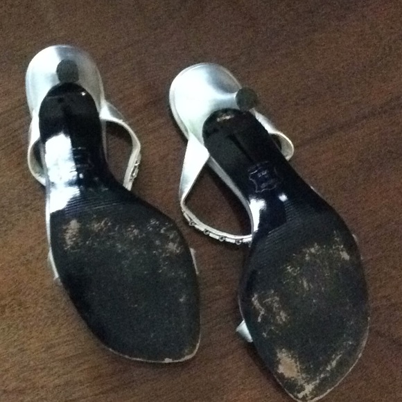 Silver Stuart Weitzman Embellished T-Strap Sandals - Picture 5 of 7